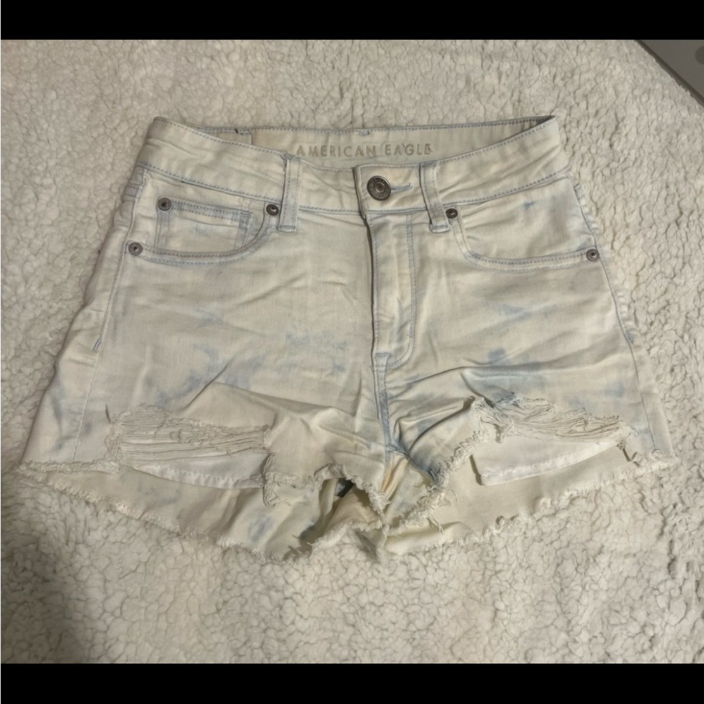 American Eagle Outfitters Cream Jean Shorts Distressed Cut-Off